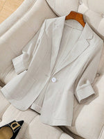 Apricot Three-Quarter Sleeve Blazer - Casual Spring Summer Jacket