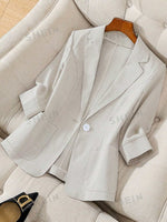 Apricot Three-Quarter Sleeve Blazer - Casual Spring Summer Jacket